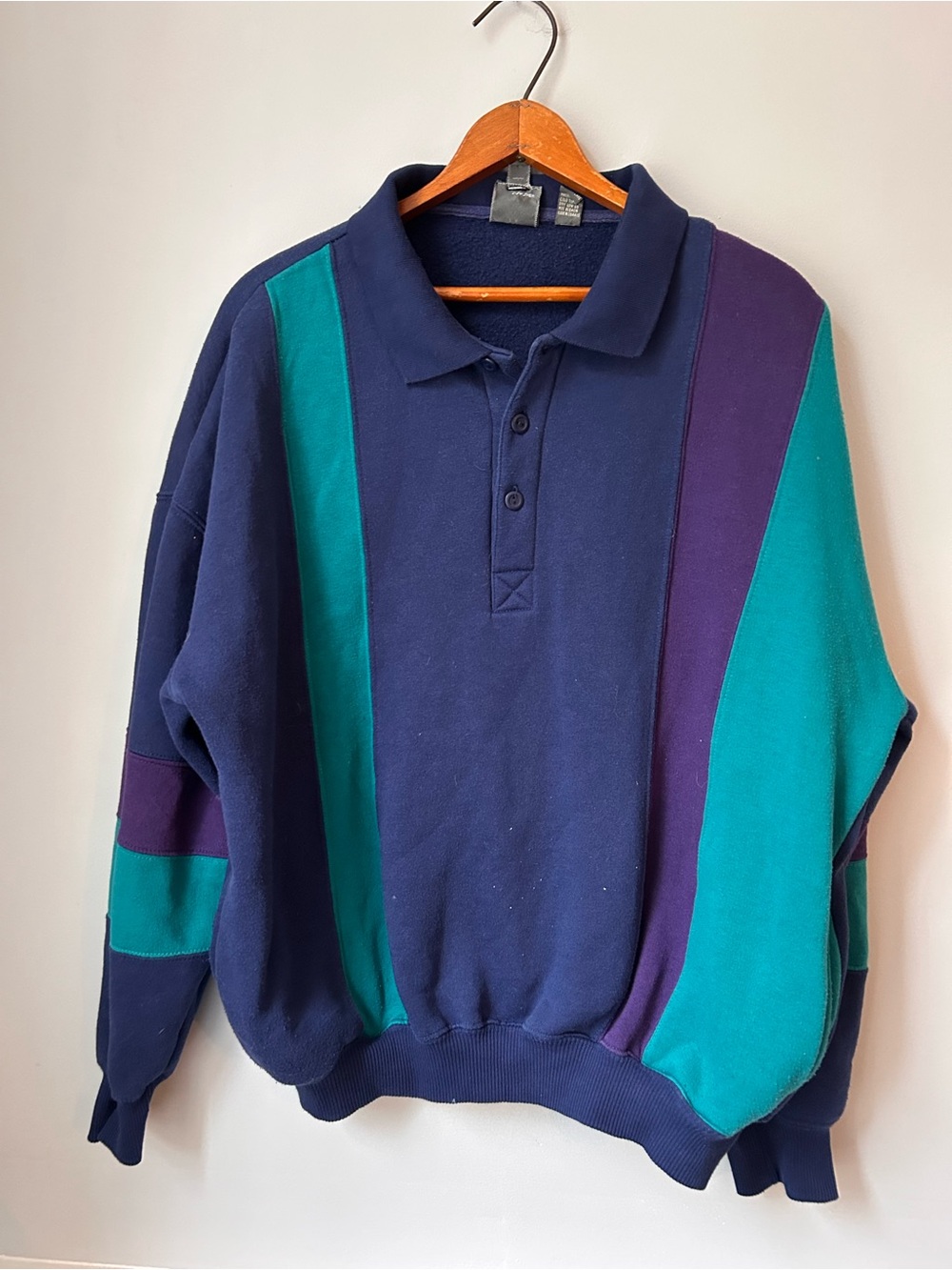 Vintage 90s Sir William Colorblock Polo Sweatshirt Men’s XL Purple Navy Teal